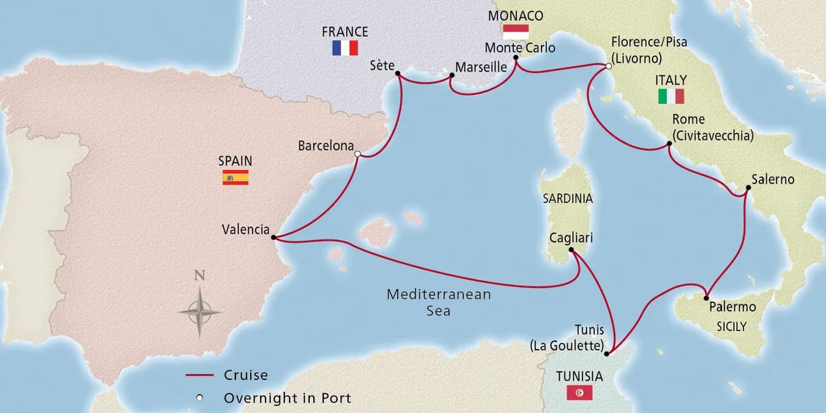 Map of Gems of the Mediterranean itinerary