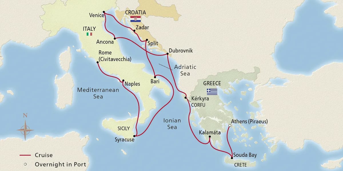 Map of Mediterranean & Adriatic Odyssey itinerary