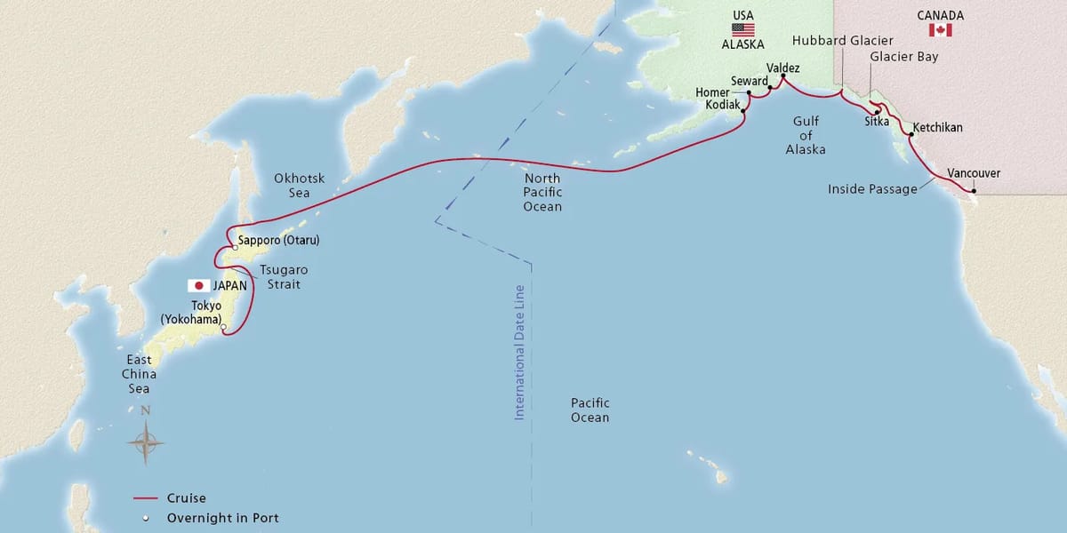 Map of North Pacific Passage itinerary