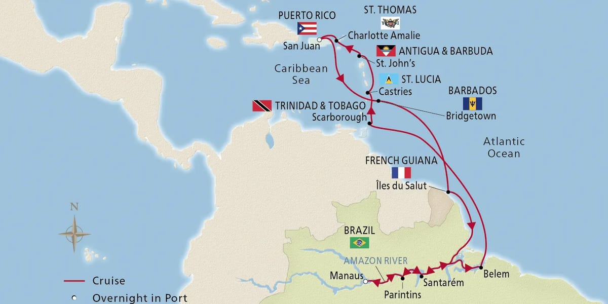 Map of From the Caribbean to the Amazon itinerary