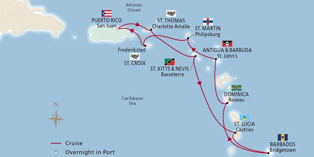 Map of West Indies Explorer itinerary