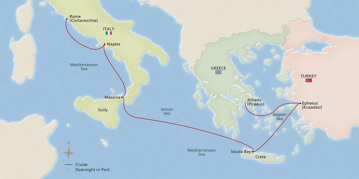 Map of Journey to Antiquities itinerary