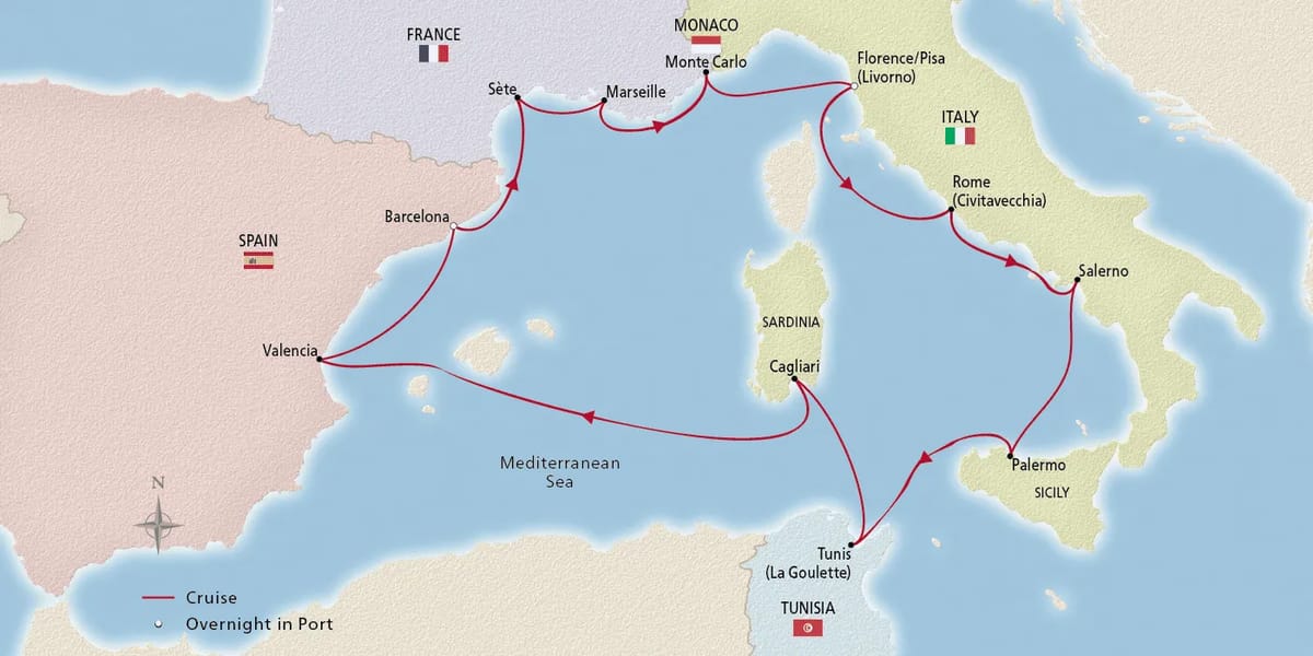Map of Jewels of the Mediterranean itinerary